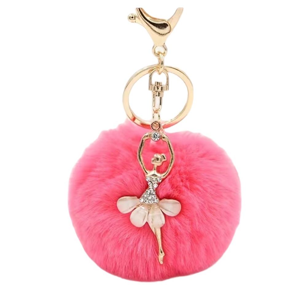Bubblegum Pink PomPom and Ballerina Dancer Keychain